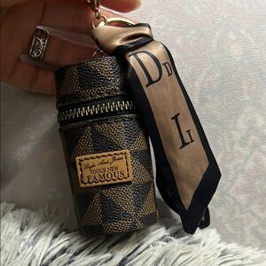 Brown and Black Checkered Keychain Pouch